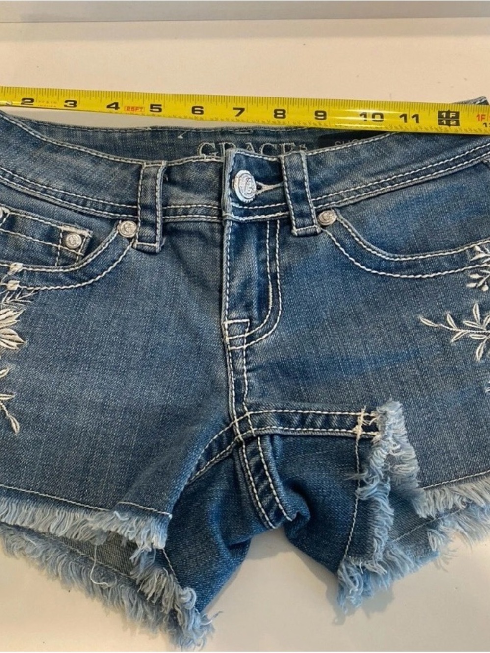 Grace Jean Shorts Womens Size 24 Blue Cut Offs Embroidered